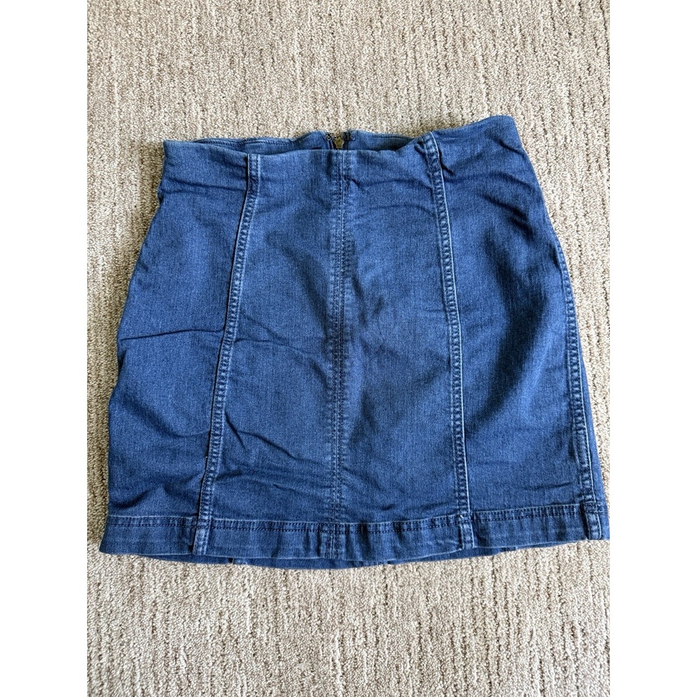 Free People Denim Mini Skirt, A Line, Size 26, 14.5" Long, Blue, Back Zipper